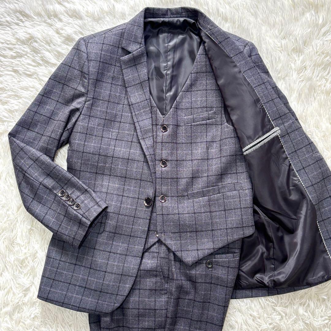 【未使用級】Sサイズ 3ピース セットアップスーツ ペンチェック 黄色 ビジネス