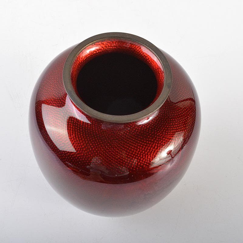 七宝焼　安藤七宝　赤透　花文　花瓶　C　6293