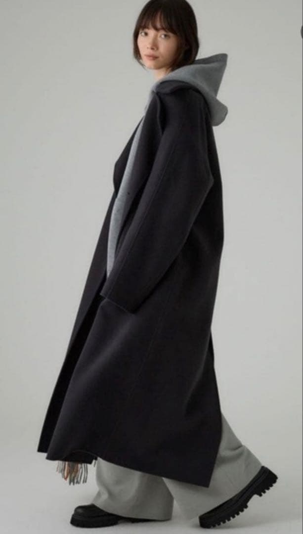 BABYLONE リバーダブルロングコート チャコール グレー タグ付き