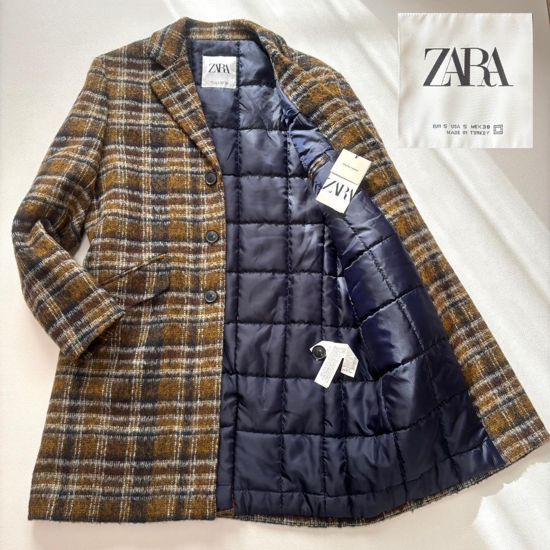 【新品】 ZARA チェスターコート キルティング アルパカ L相当 チェック柄