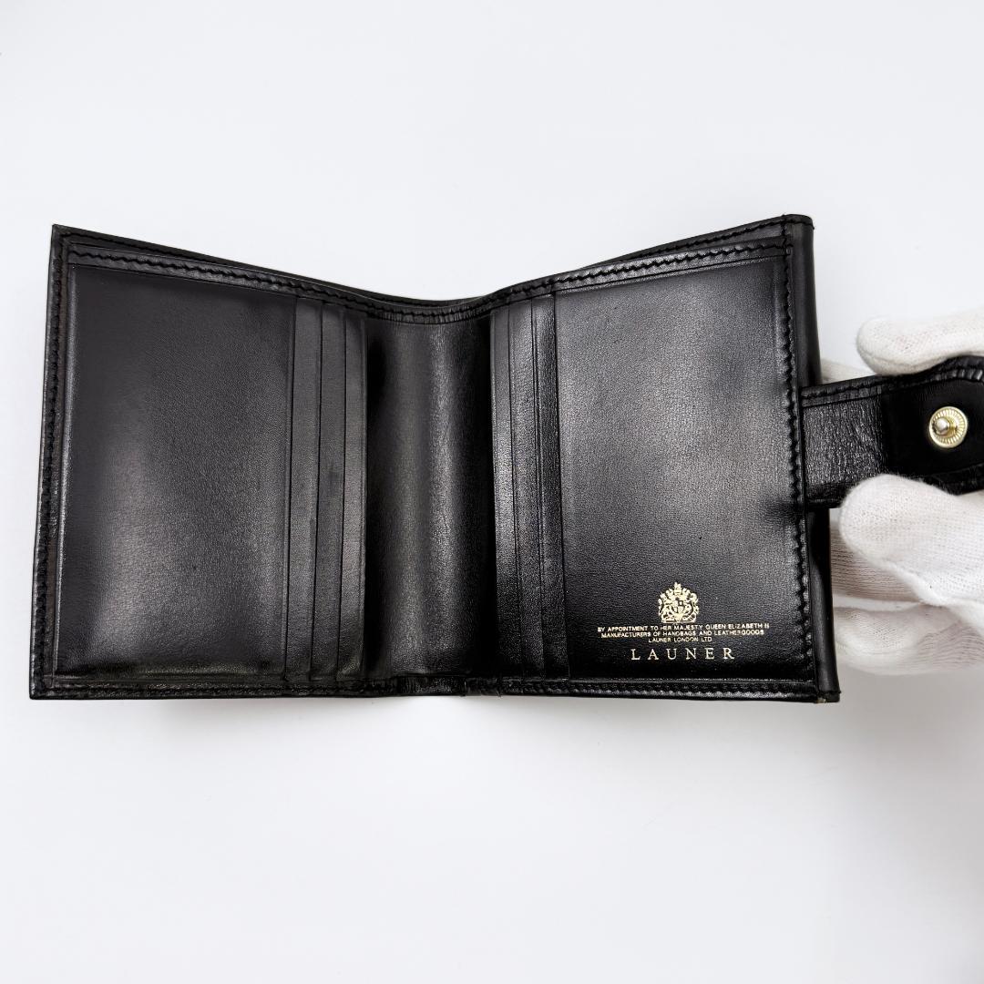 定価8.8万【未使用品？】 ロウナー ロンドン 二つ折り財布 黒 ゴールドロゴ