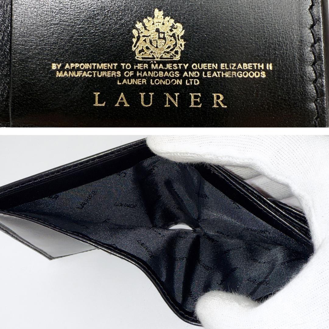 定価8.8万【未使用品？】 ロウナー ロンドン 二つ折り財布 黒 ゴールドロゴ