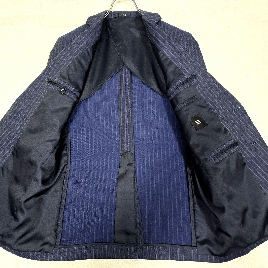 スーツセレクト 3ピース ビジネススーツセットアップ ストライプ ネイビー A6