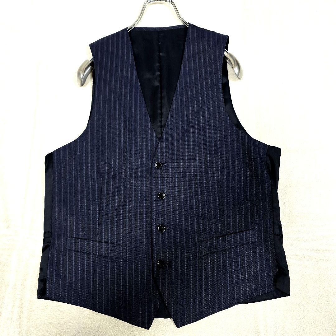 スーツセレクト 3ピース ビジネススーツセットアップ ストライプ ネイビー A6