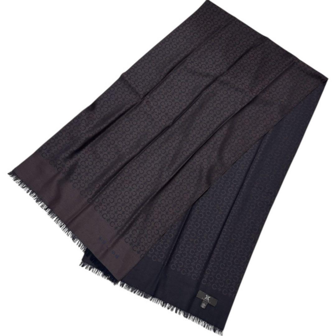 希少 セリーヌ CELINE 大判 マフラー ショール マカダム ダークブラウン