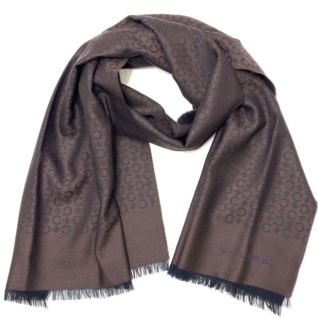 希少 セリーヌ CELINE 大判 マフラー ショール マカダム ダークブラウン