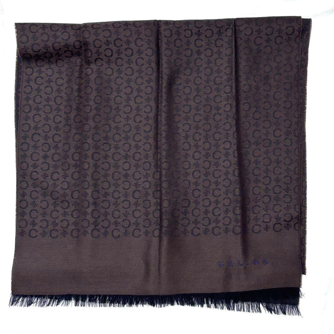 希少 セリーヌ CELINE 大判 マフラー ショール マカダム ダークブラウン