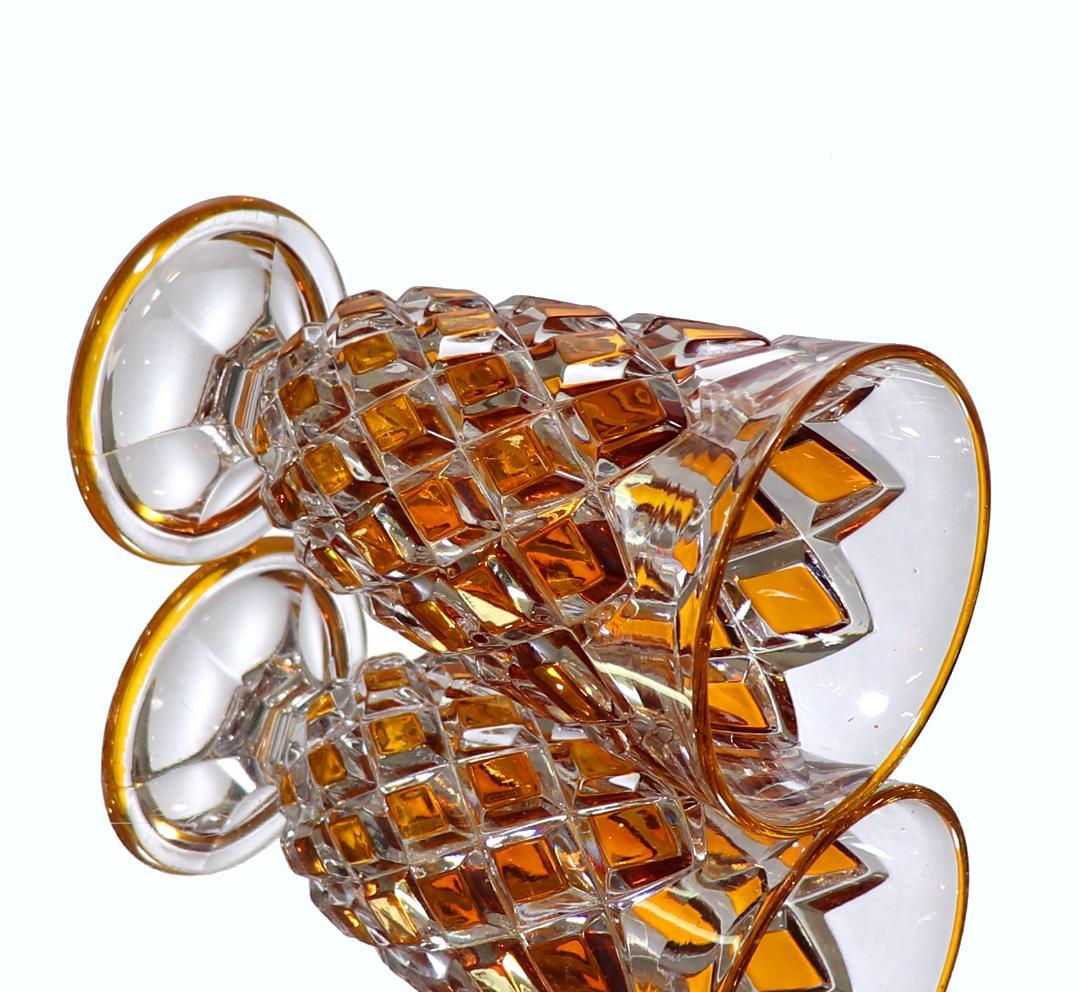 オールド・バカラ 最高級 琥珀色被せ ディアマン・カレ 大型 花瓶 アンバー色