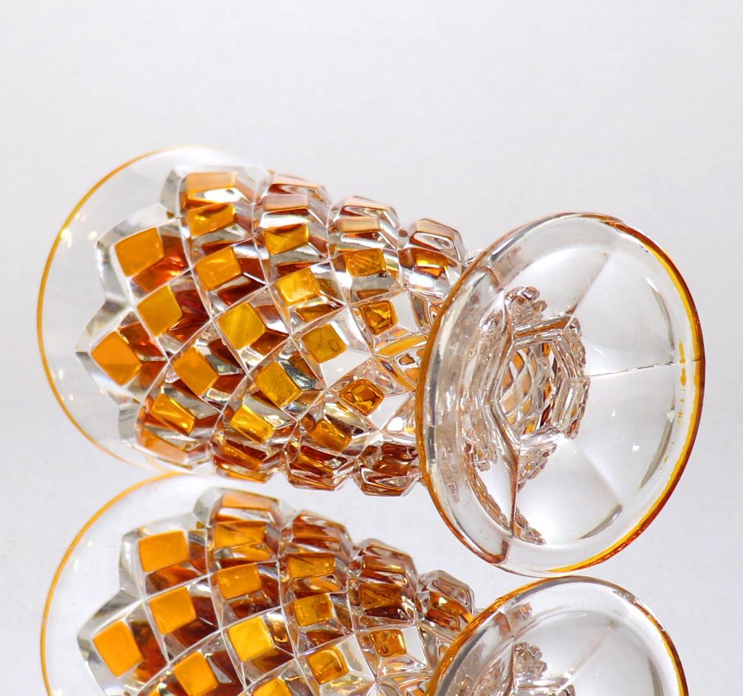 オールド・バカラ 最高級 琥珀色被せ ディアマン・カレ 大型 花瓶 アンバー色