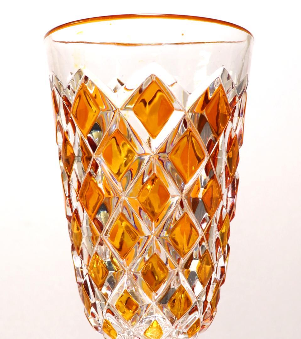 オールド・バカラ 最高級 琥珀色被せ ディアマン・カレ 大型 花瓶 アンバー色
