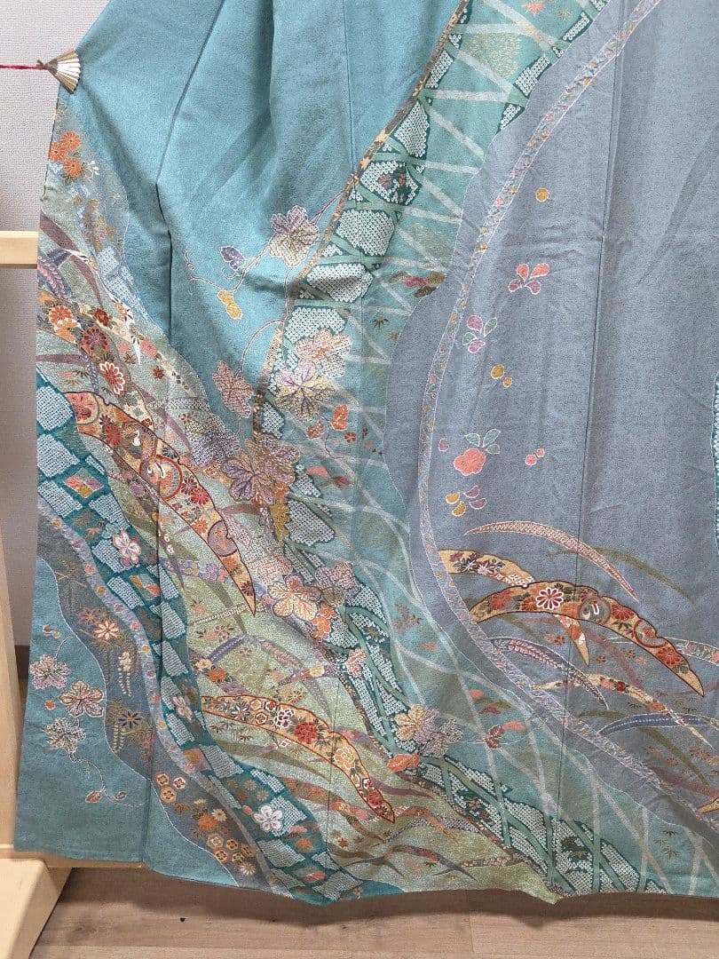 C◆着物くつろぎ 吉祥文様 金彩 宝尽し 雪輪 露草 袷 正絹 訪問着 着物