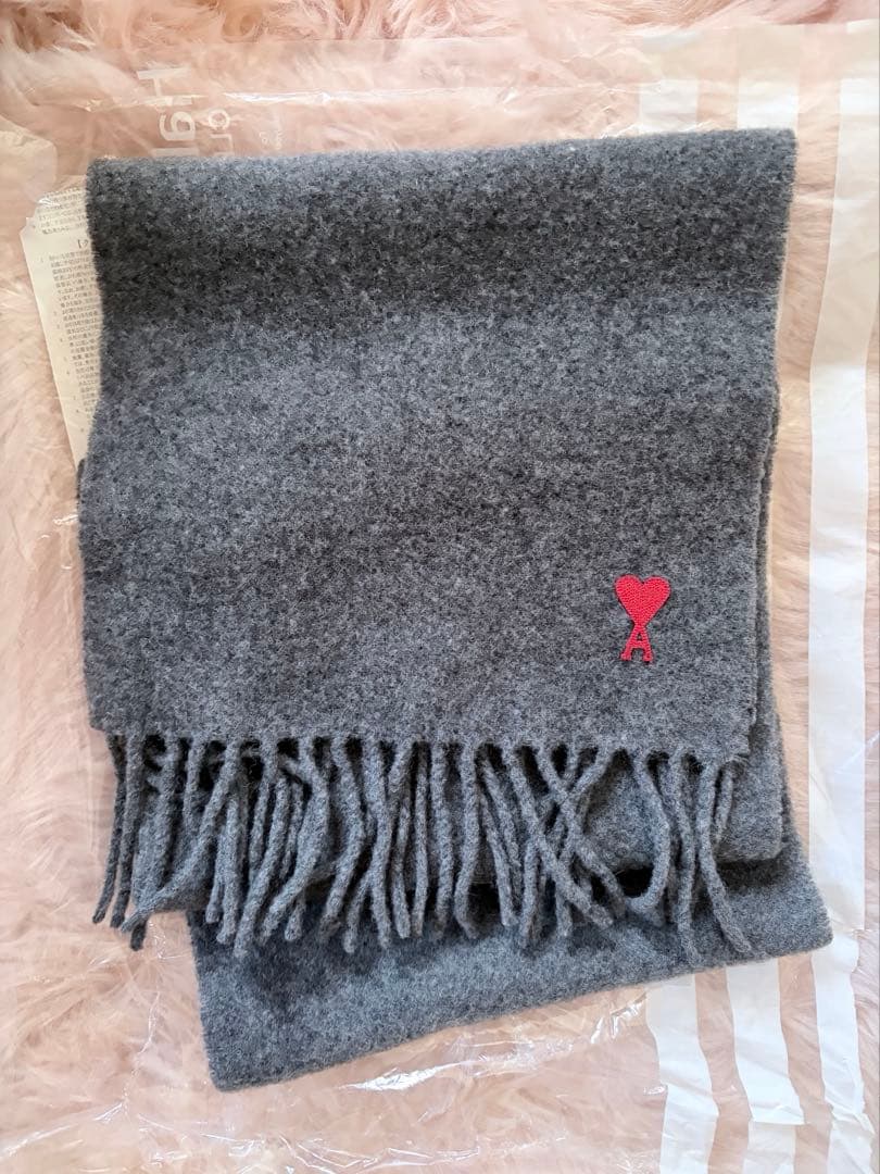 Ami paris ウール フリンジ クラシック スカーフ