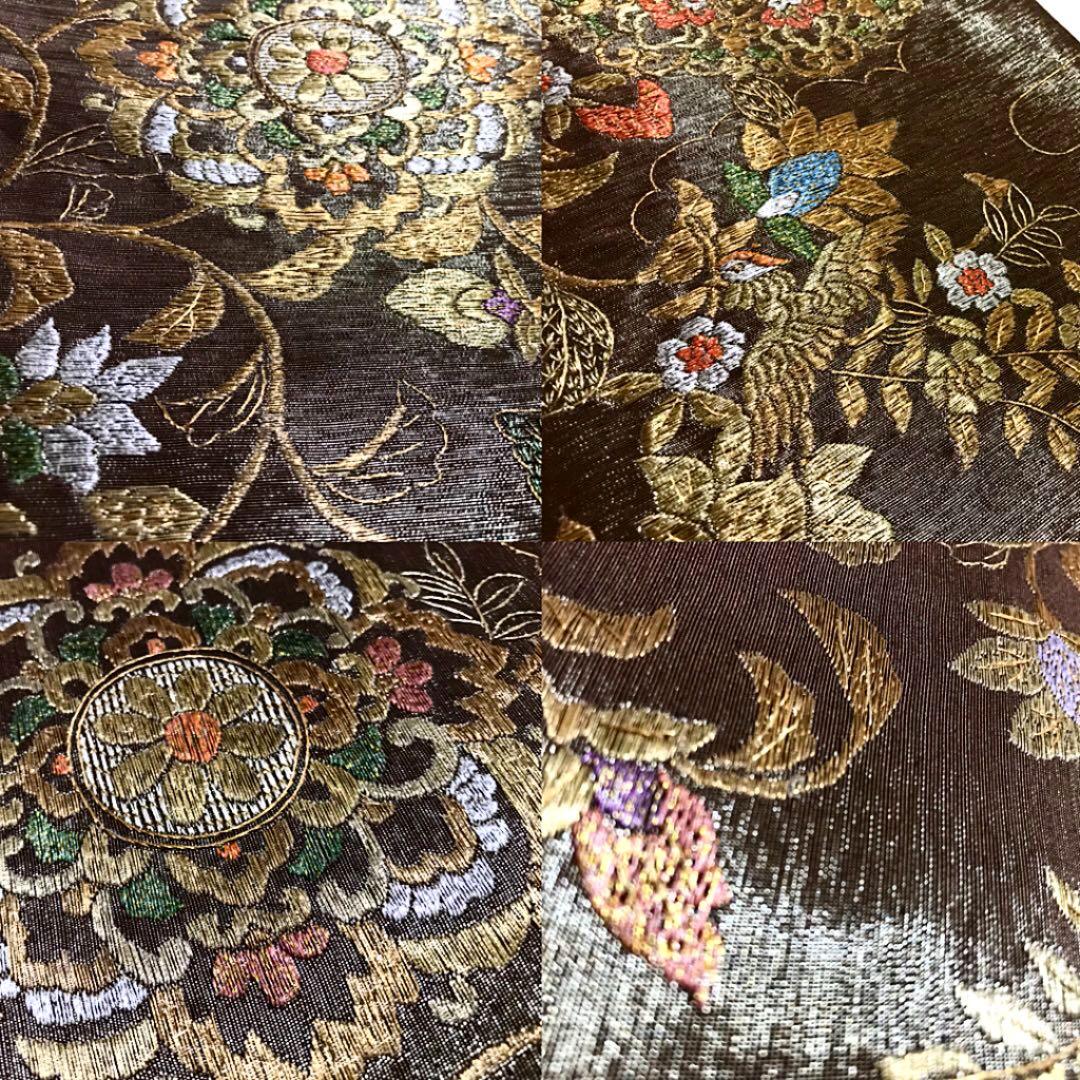 正絹 袋帯 金糸 豪華♡刺繍 華紋 花喰い鳥 花唐草