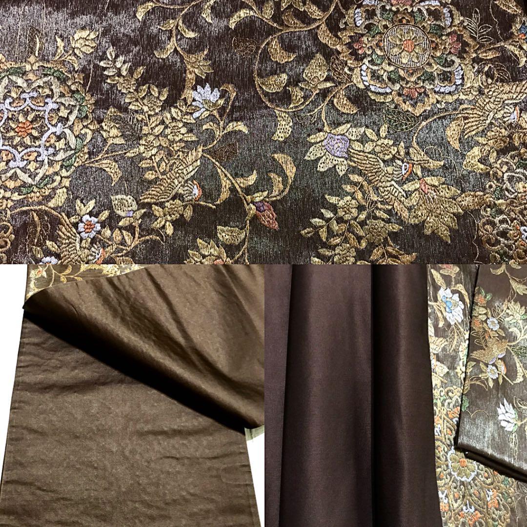 正絹 袋帯 金糸 豪華♡刺繍 華紋 花喰い鳥 花唐草