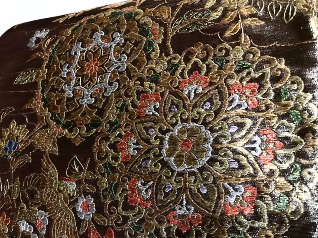 正絹 袋帯 金糸 豪華♡刺繍 華紋 花喰い鳥 花唐草