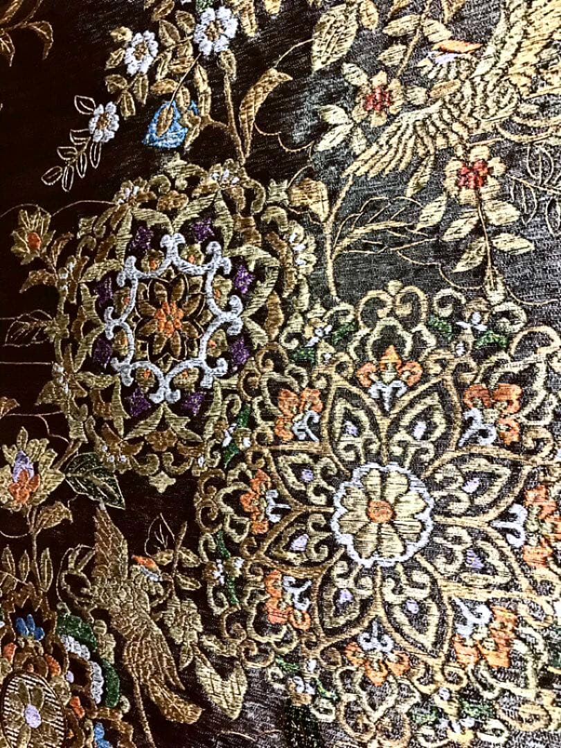 正絹 袋帯 金糸 豪華♡刺繍 華紋 花喰い鳥 花唐草