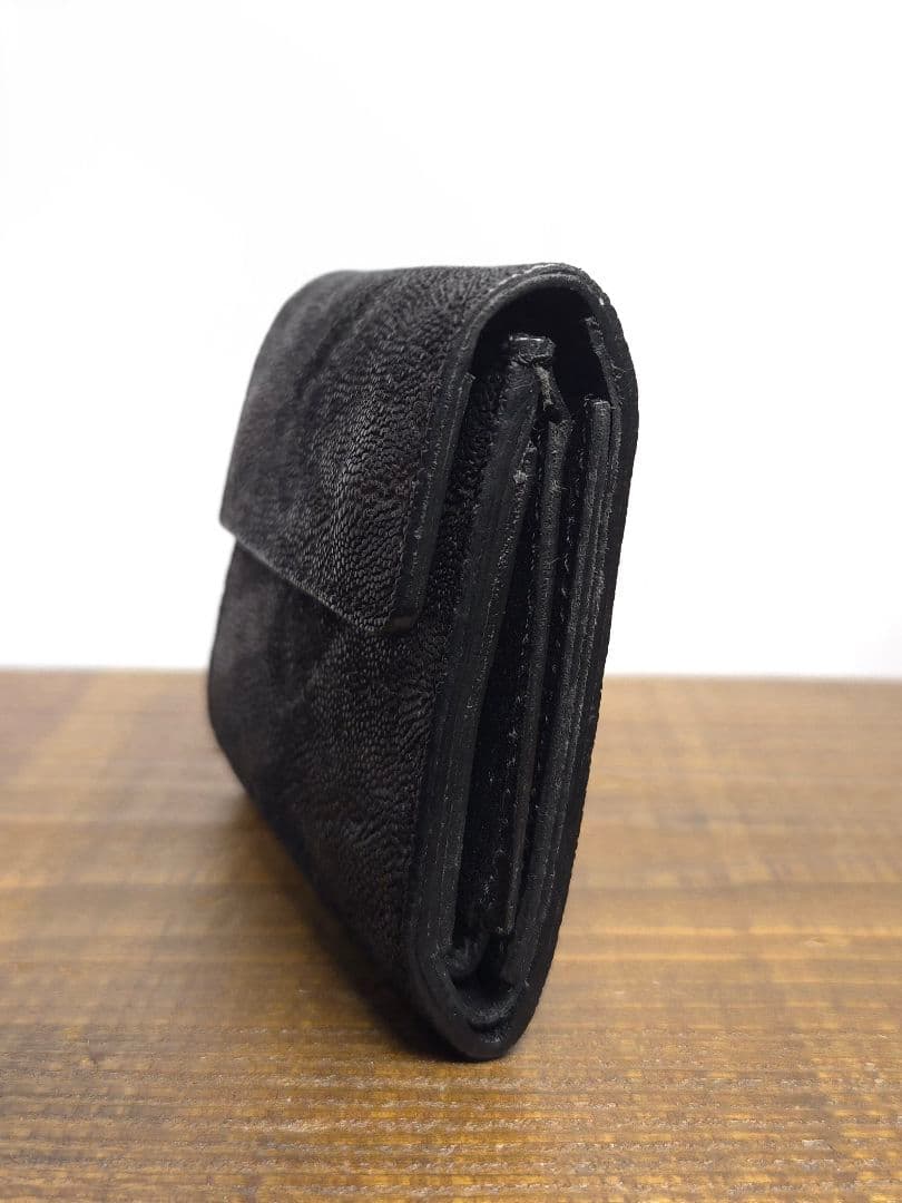 三つ折りミニウォレット　ブラック　エレファント　ゾウ革　S'FACTORY