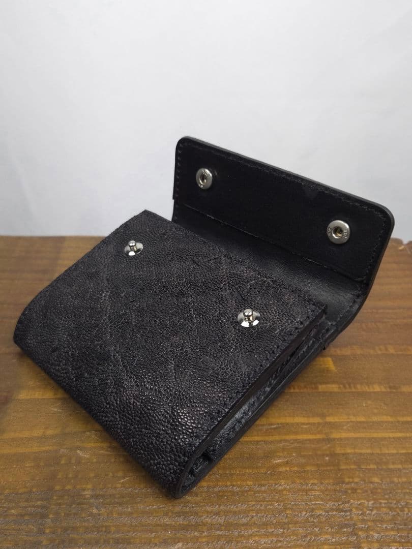 三つ折りミニウォレット　ブラック　エレファント　ゾウ革　S'FACTORY