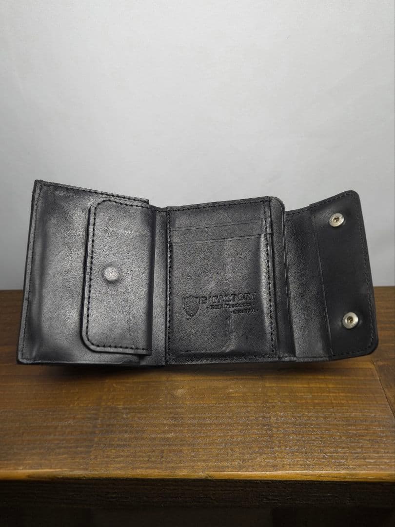 三つ折りミニウォレット　ブラック　エレファント　ゾウ革　S'FACTORY