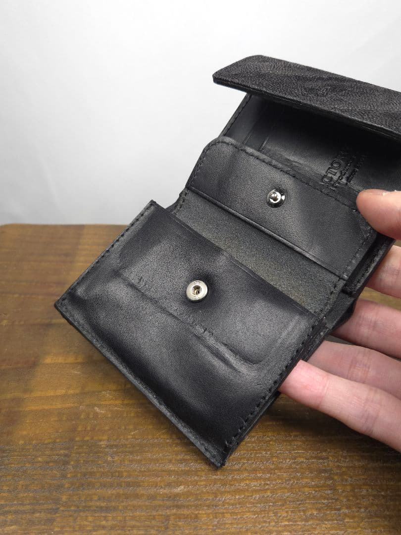 三つ折りミニウォレット　ブラック　エレファント　ゾウ革　S'FACTORY