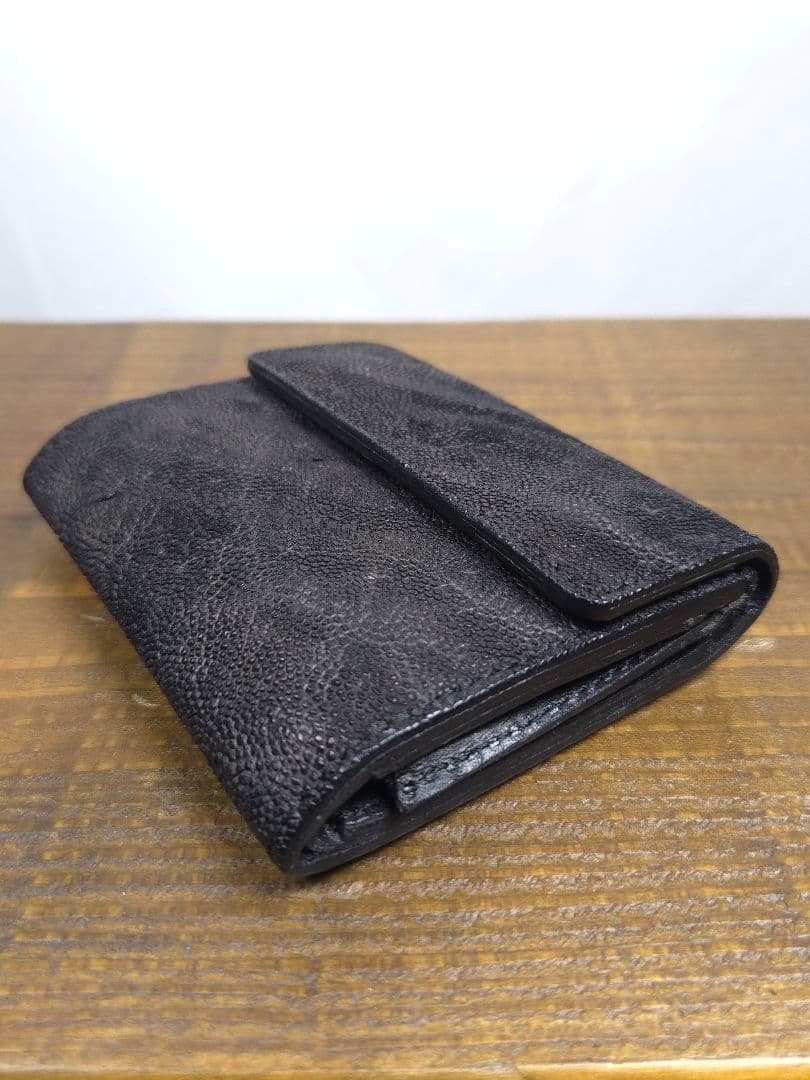 三つ折りミニウォレット　ブラック　エレファント　ゾウ革　S'FACTORY