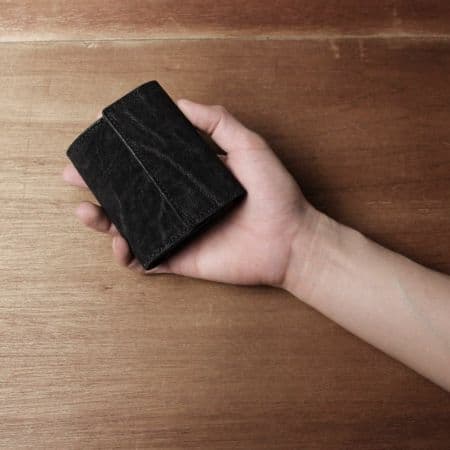 三つ折りミニウォレット　ブラック　エレファント　ゾウ革　S'FACTORY