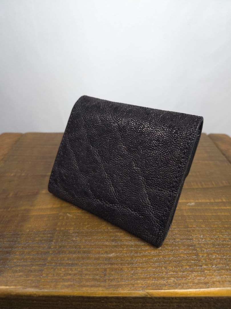 三つ折りミニウォレット　ブラック　エレファント　ゾウ革　S'FACTORY