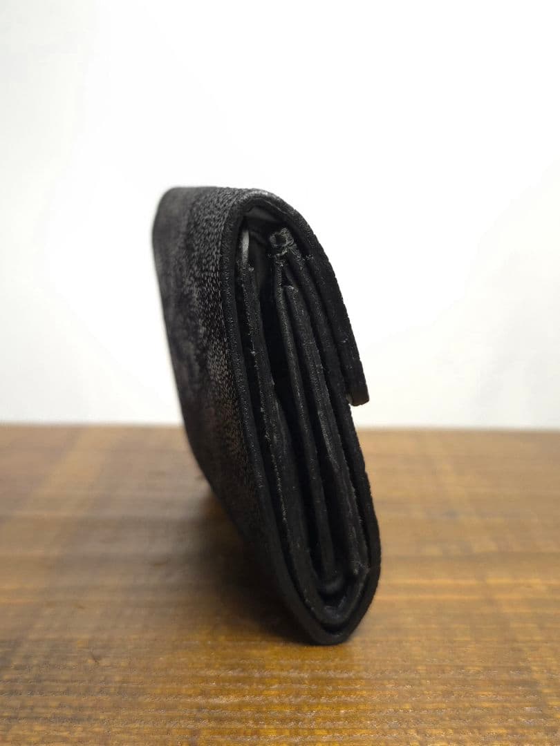 三つ折りミニウォレット　ブラック　エレファント　ゾウ革　S'FACTORY