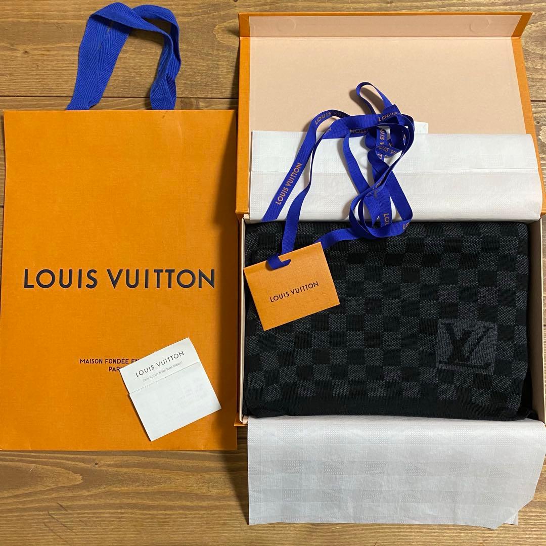 新品箱紙袋付❗️LVロゴマフラー✨ヴィトンマフラー❗️ヴィトン　マフラー　ダミエ