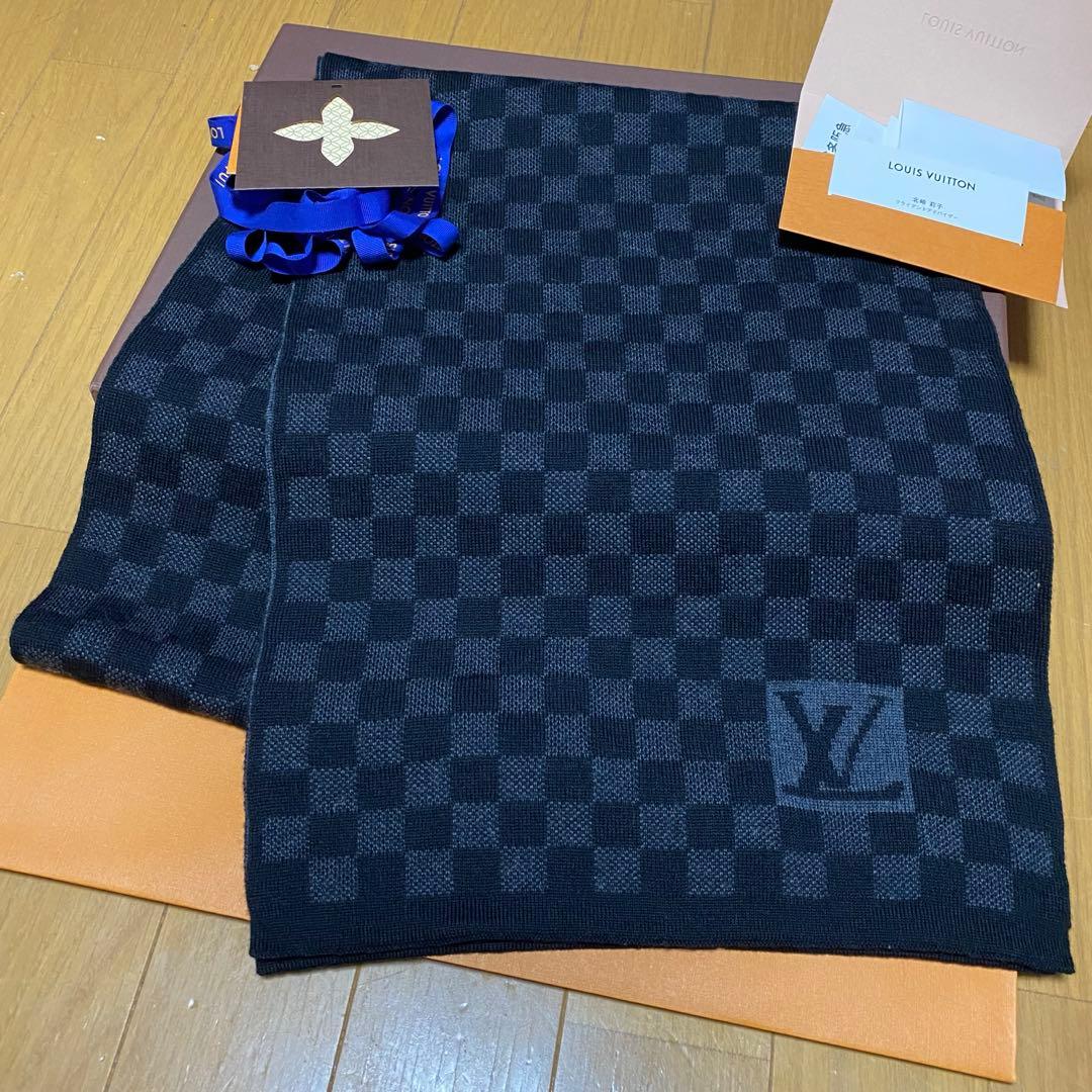 新品箱紙袋付❗️LVロゴマフラー✨ヴィトンマフラー❗️ヴィトン　マフラー　ダミエ
