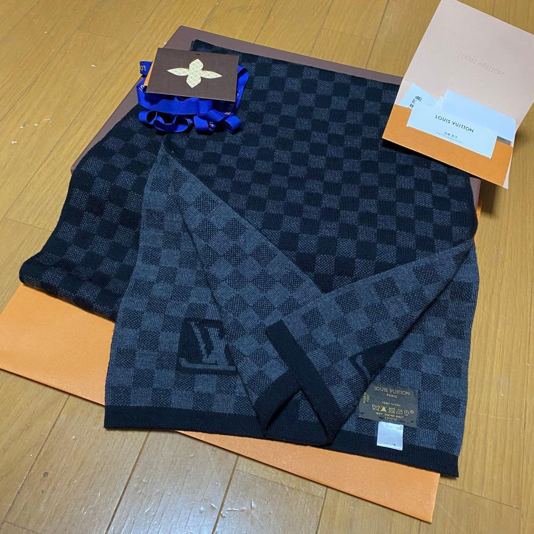 新品箱紙袋付❗️LVロゴマフラー✨ヴィトンマフラー❗️ヴィトン　マフラー　ダミエ
