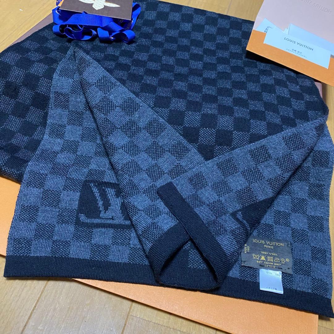 新品箱紙袋付❗️LVロゴマフラー✨ヴィトンマフラー❗️ヴィトン　マフラー　ダミエ