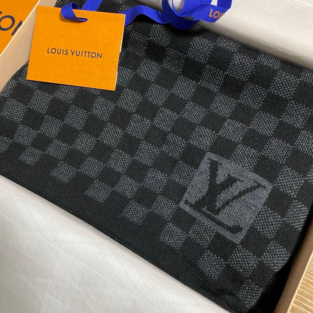 新品箱紙袋付❗️LVロゴマフラー✨ヴィトンマフラー❗️ヴィトン　マフラー　ダミエ