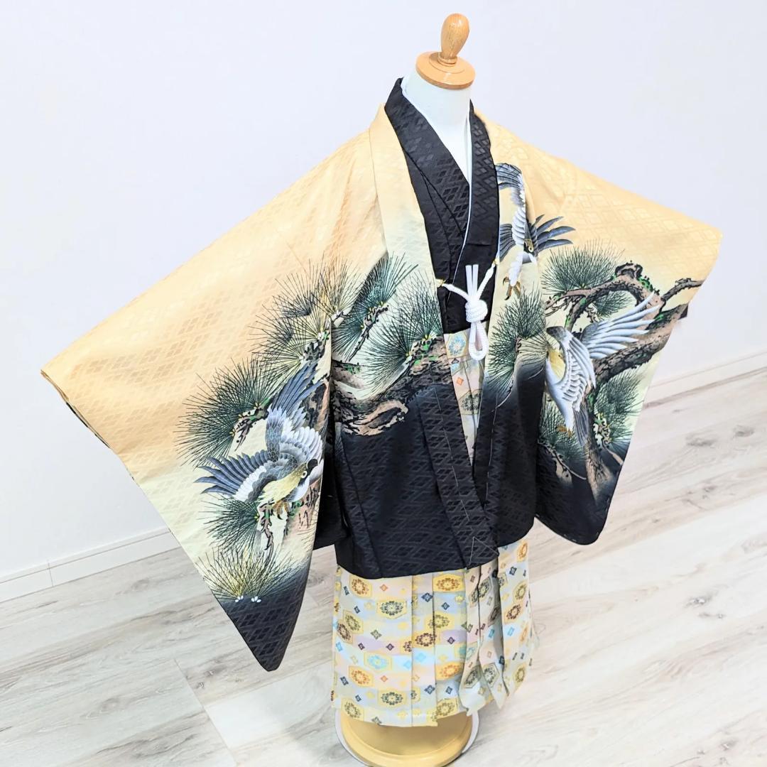 七五三 3歳 男の子 男児 着物 羽織 袴 セット クリーム 鷹 3B-11