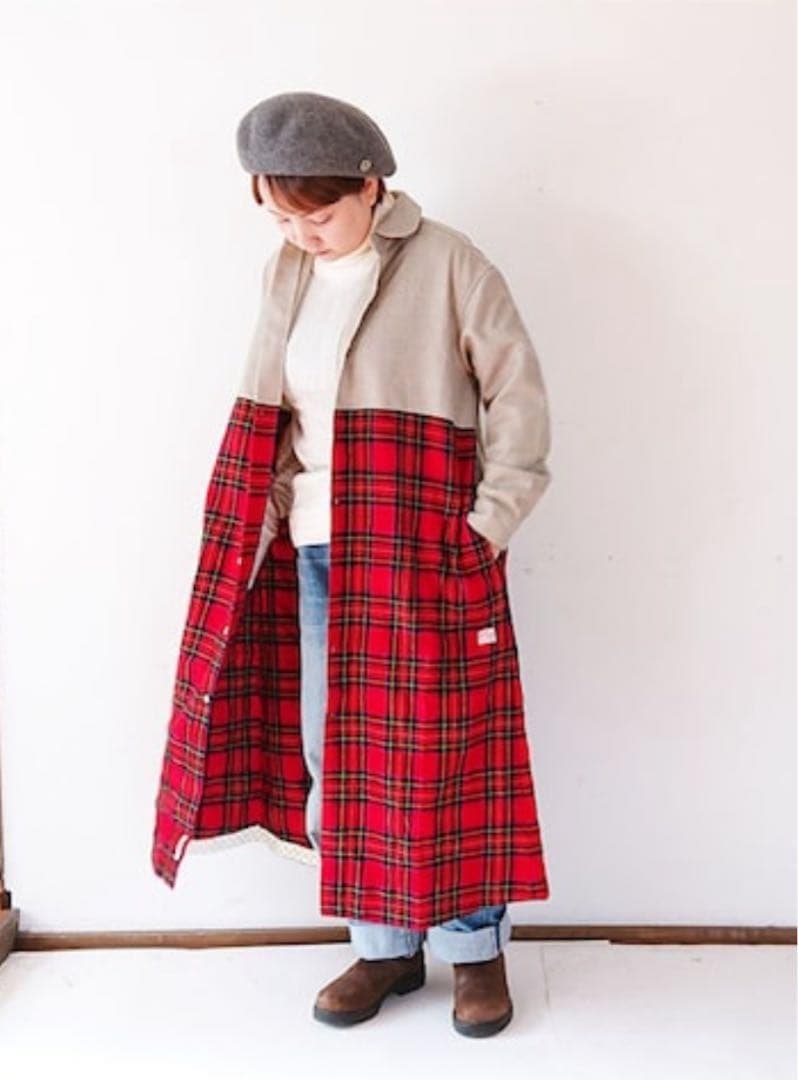 快晴堂　カイセイドウ　タータンチェック切替ワンピース　日本製