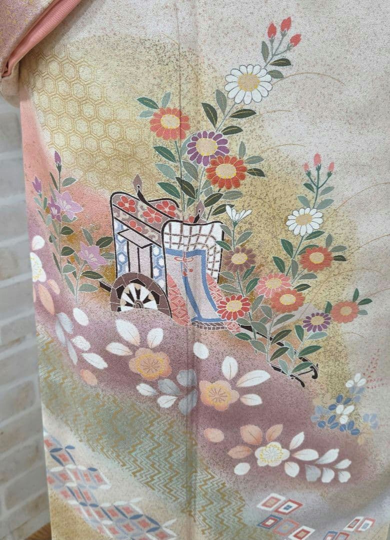 訪問着4点フルセット、着物、袋帯、帯締め、帯揚げ トールサイズ対応