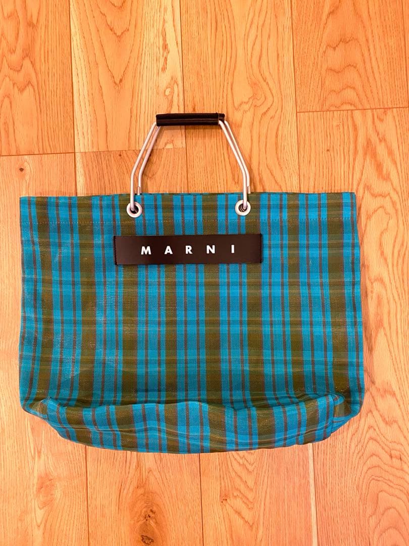 MARNI 青緑 チェック柄 トートバッグ