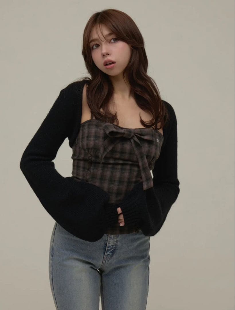 【即日発送】andmary Tyla ribbon set tops black