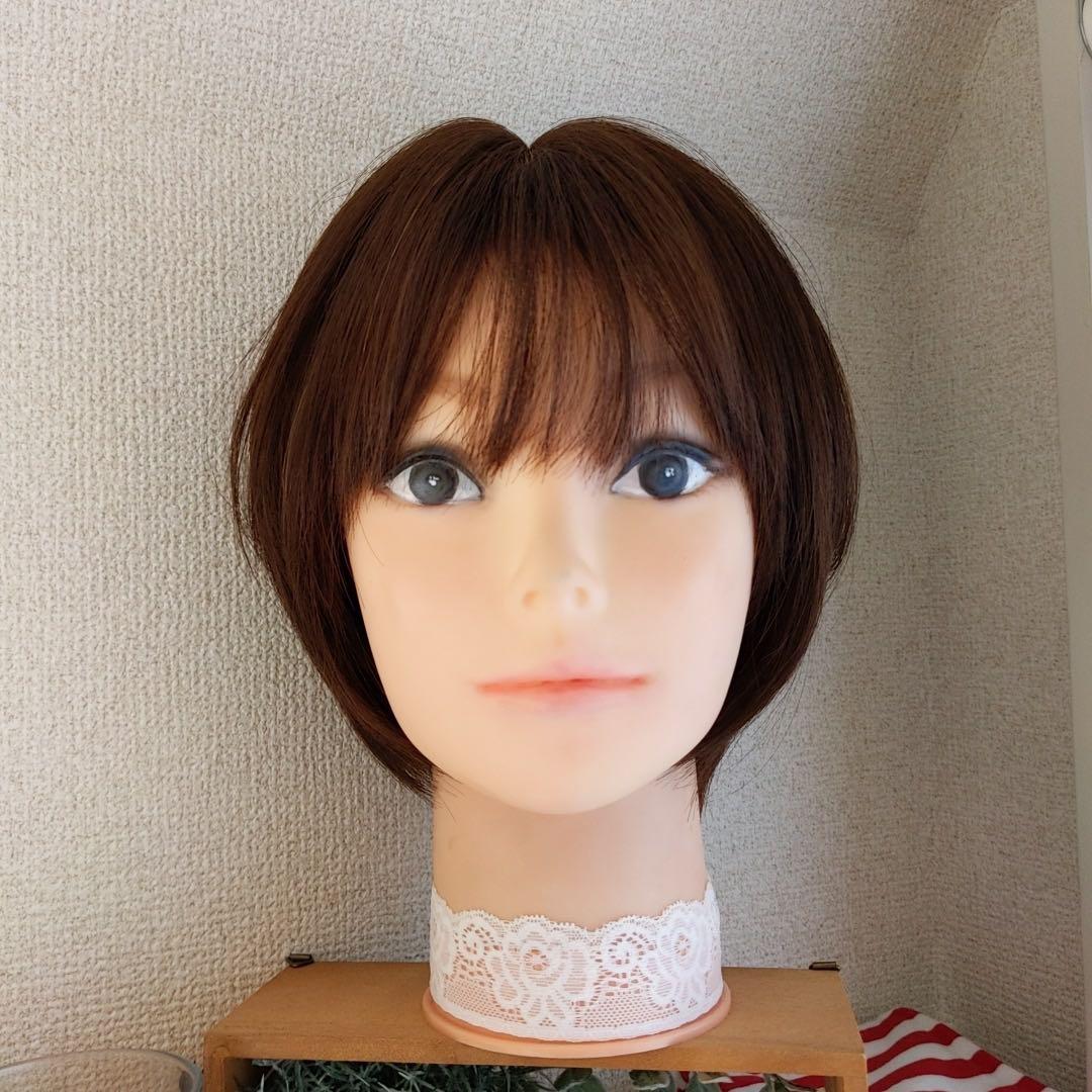 ★サラサラ高級人毛100%★マッシュショート　ブラウン　フルウイッグ　かつら
