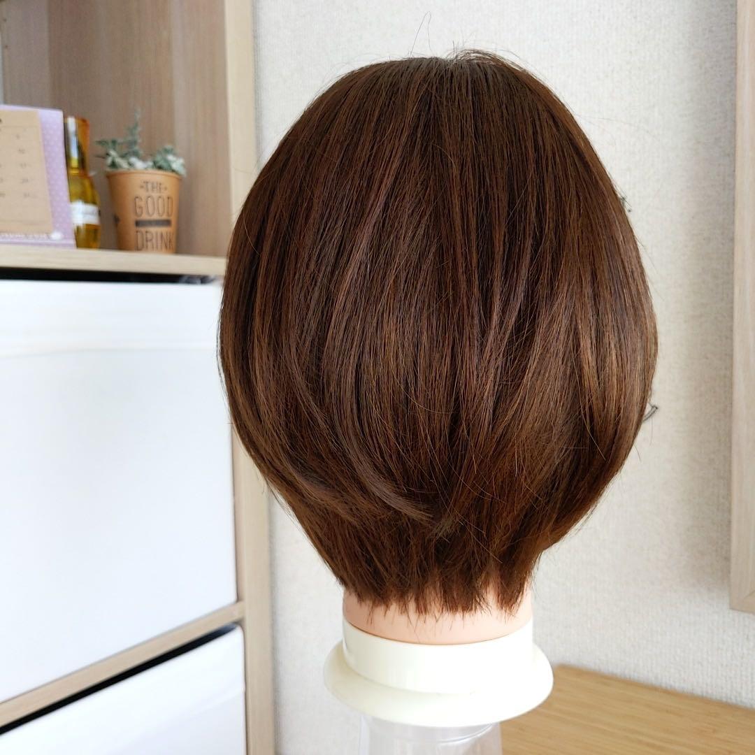 ★サラサラ高級人毛100%★マッシュショート　ブラウン　フルウイッグ　かつら