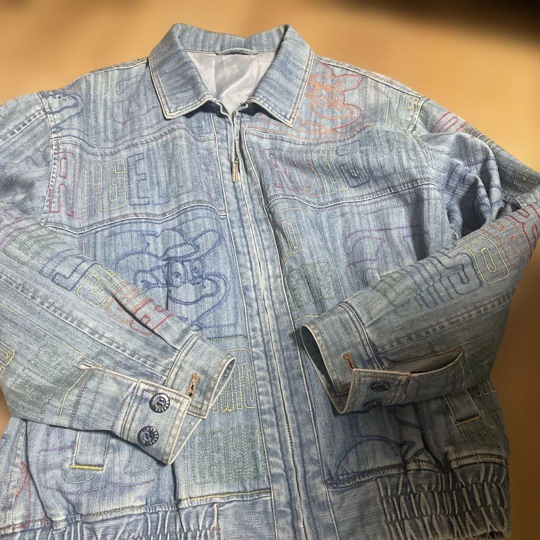 アンジェロ刺繍入りライトブルーデニムジャケットLL