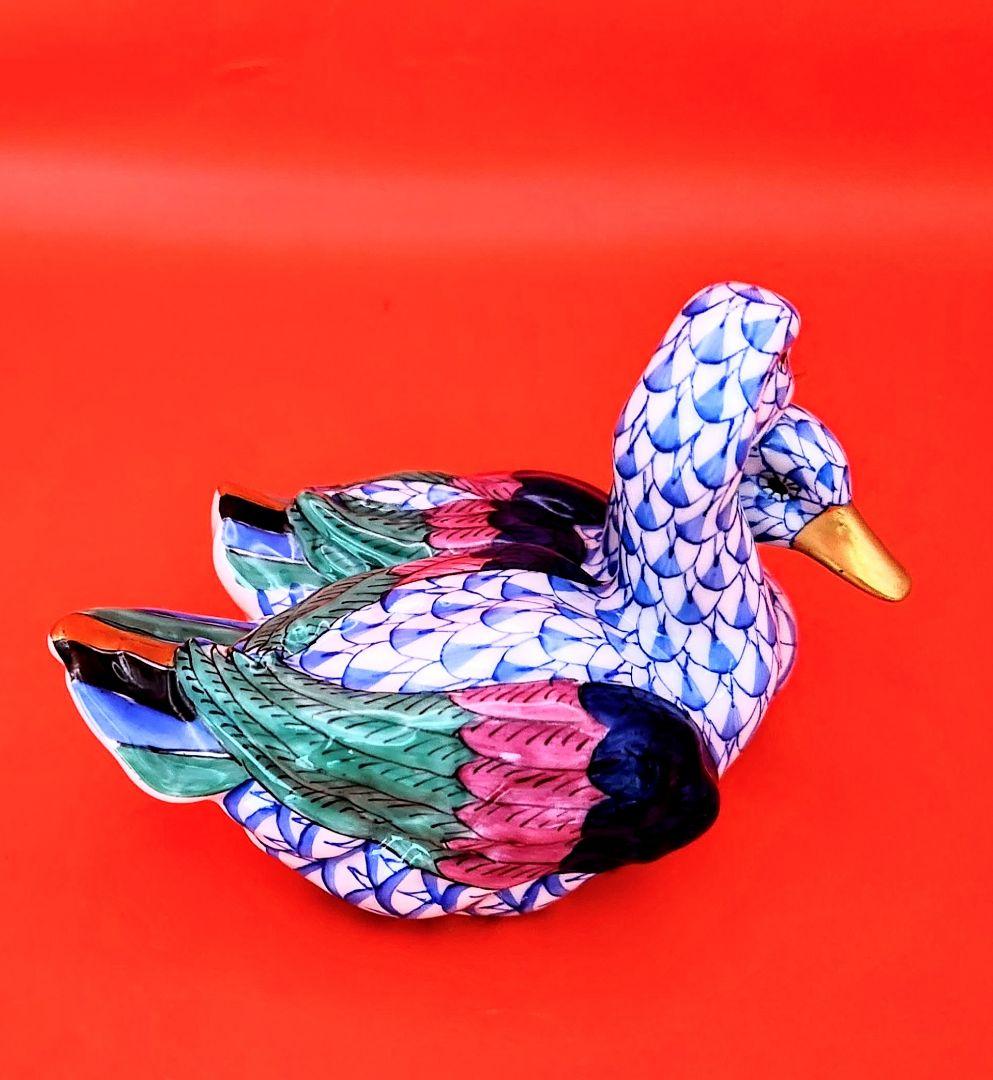 berusaヘレンド【美品・箱入り】フィッシュネットブルー〘2羽のアヒル〙