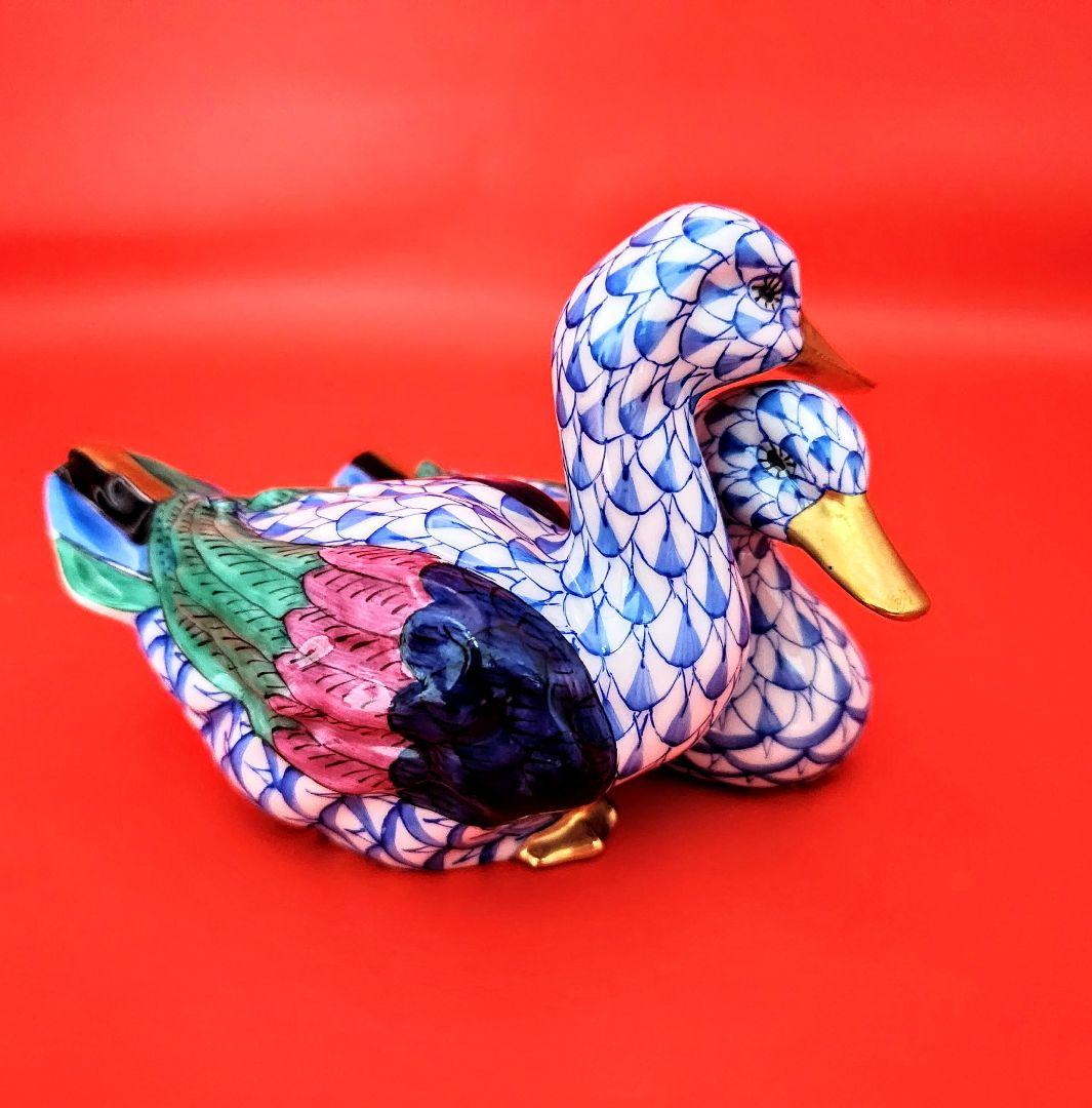 berusaヘレンド【美品・箱入り】フィッシュネットブルー〘2羽のアヒル〙