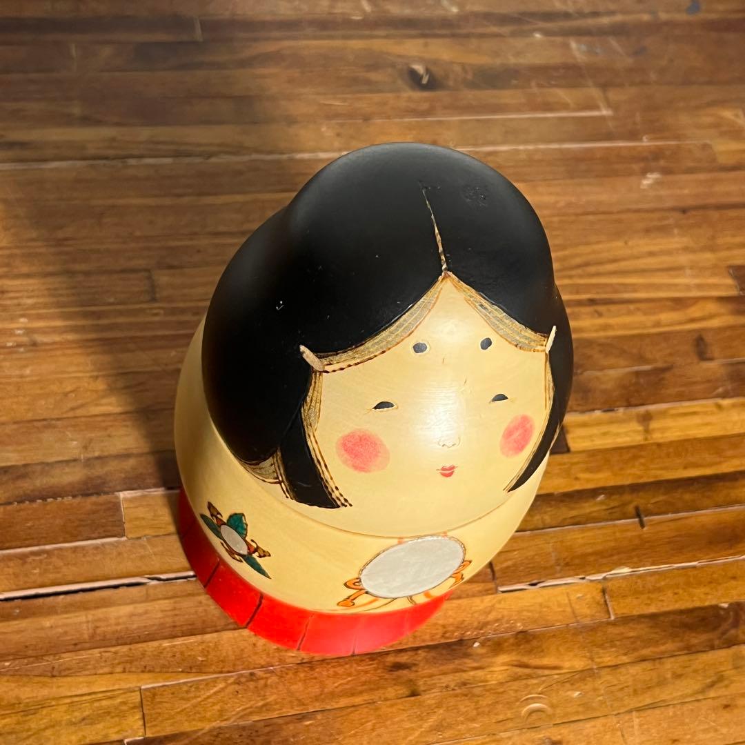 【現代名工】関口三作 作 おかめ こけし 木製人形 川連漆器 共箱付き