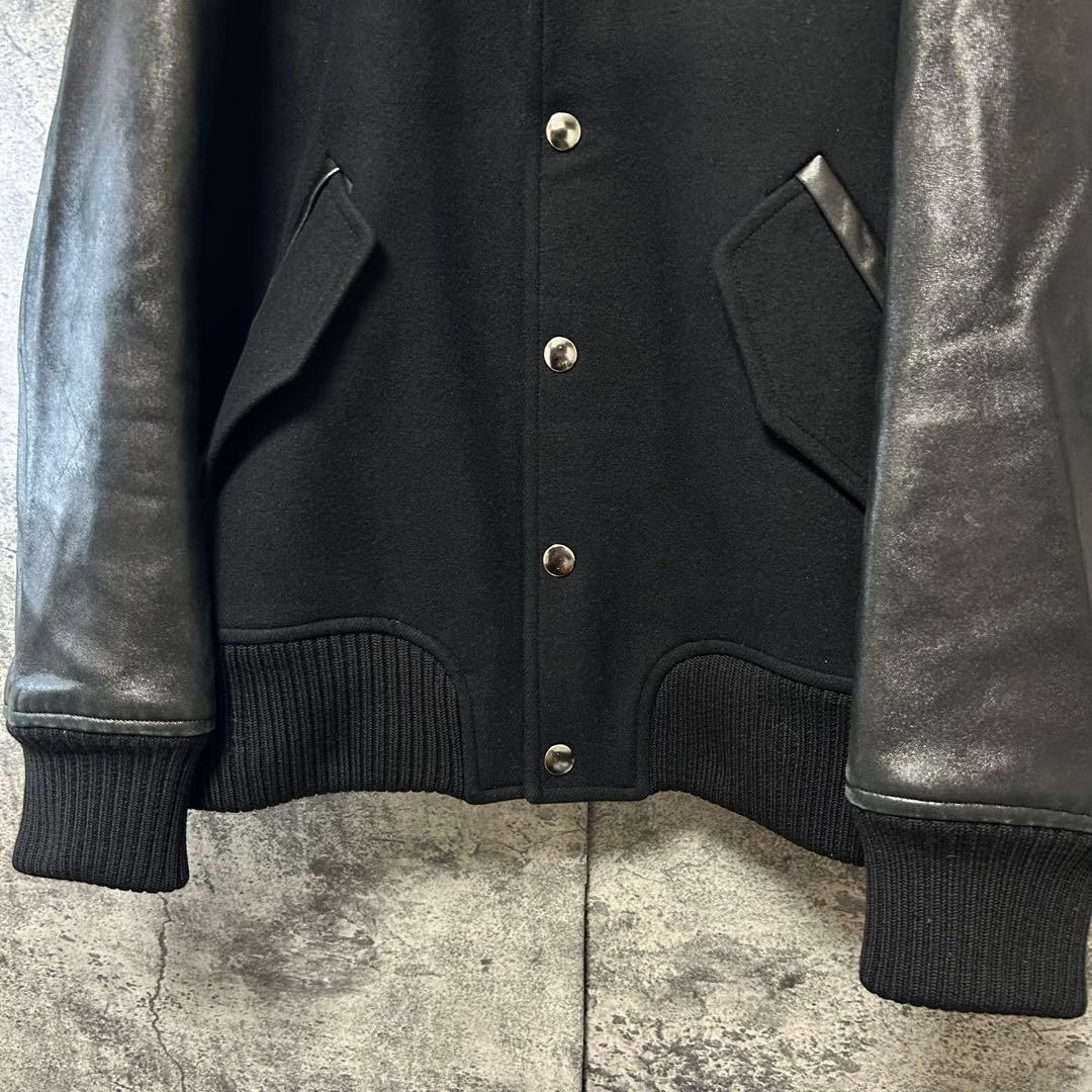 【最高峰】DRAWER 本革スタジャン　オールブラック　ウール/シルク混　38