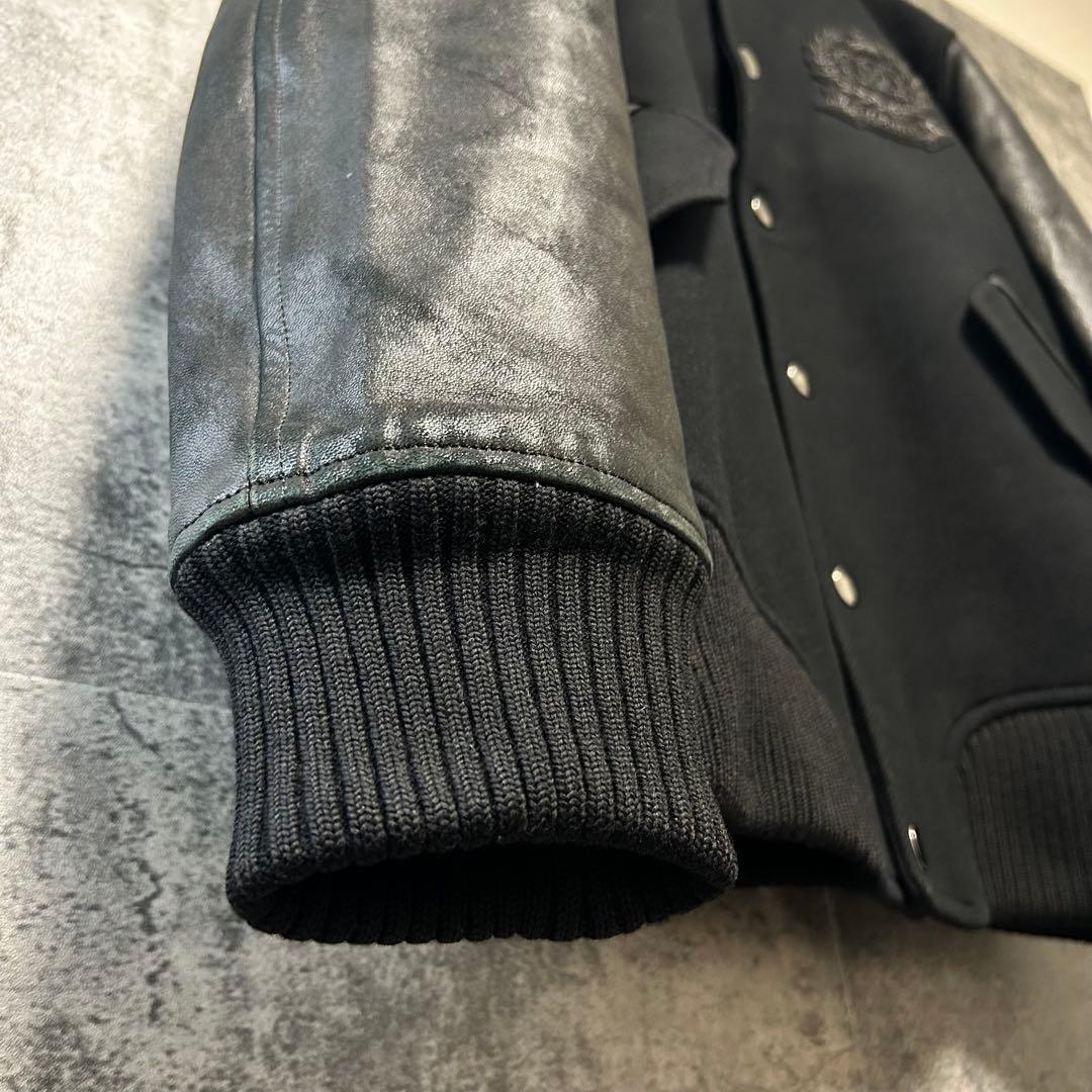 【最高峰】DRAWER 本革スタジャン　オールブラック　ウール/シルク混　38