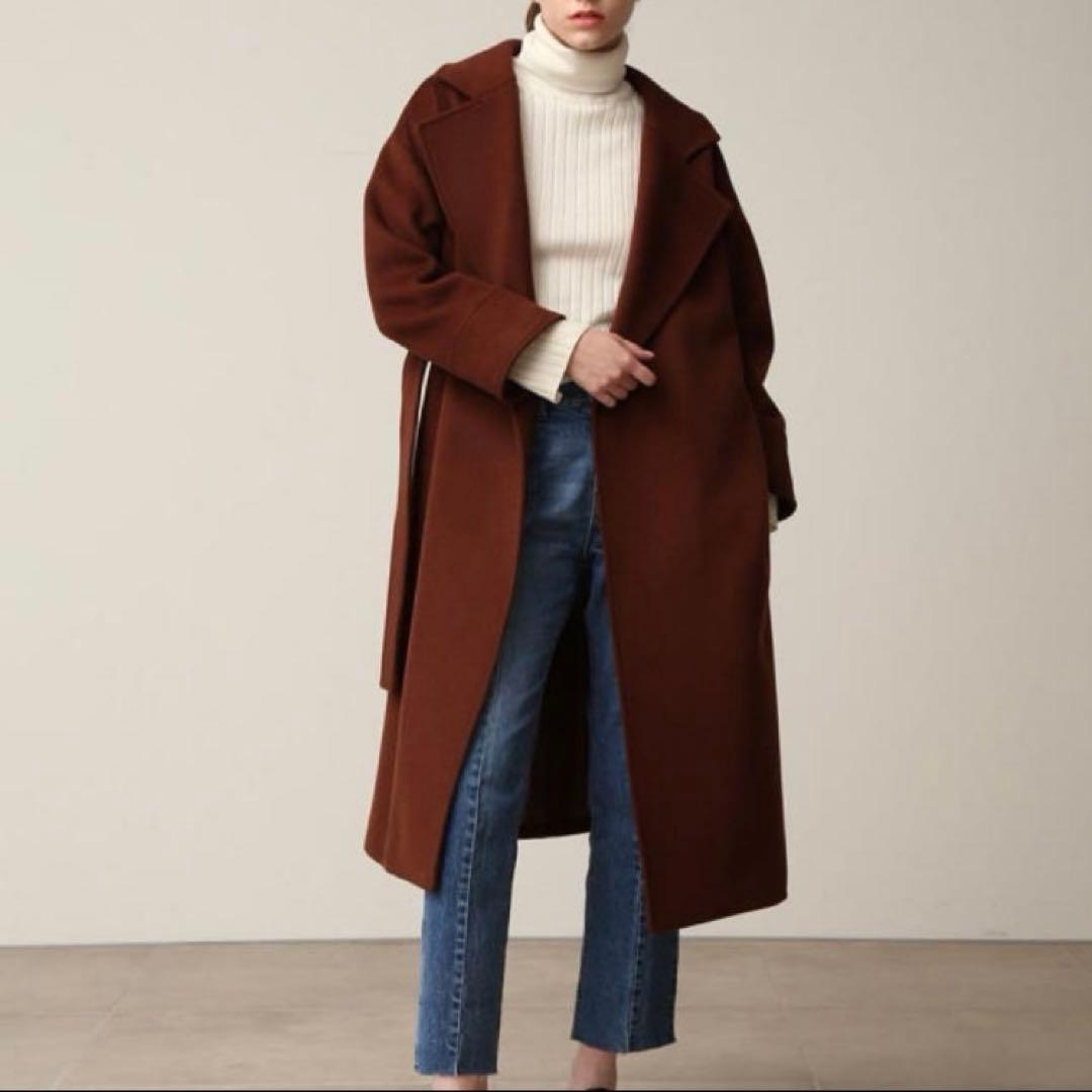 ミラオーウェン　ガウンコート　ピュアウール100% フリーサイズ　ブラウン