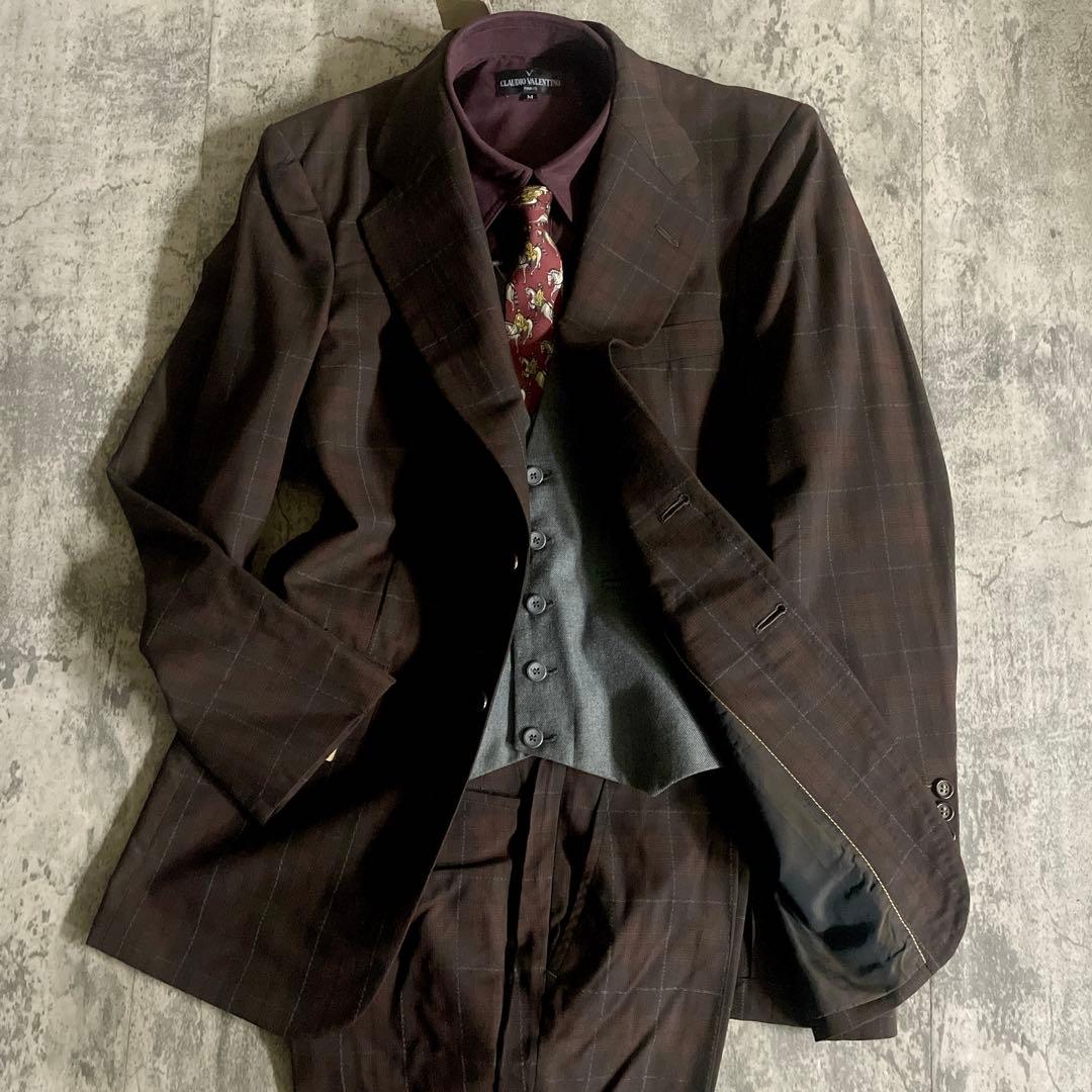 未使用 OLD GUCCI ネクタイ オッドベスト チェック柄 3ピース スーツ