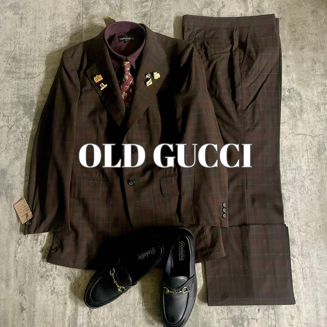 未使用 OLD GUCCI ネクタイ オッドベスト チェック柄 3ピース スーツ