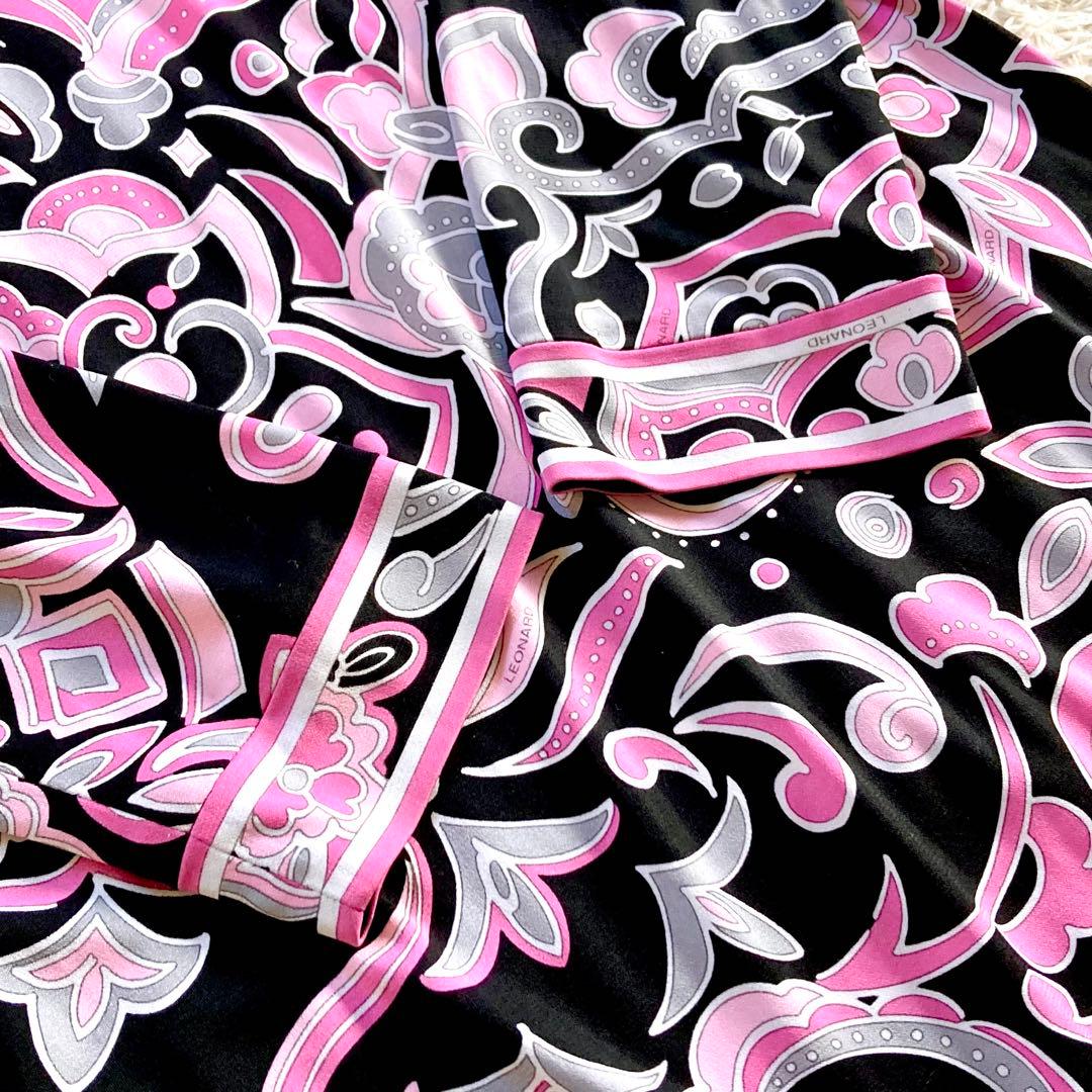 【現行タグ】レオナール カンカン チュニック フラワートリム 花柄 幾何学模様